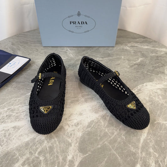 Pra 26s Ballet Flat Black Leather Fabric 635156