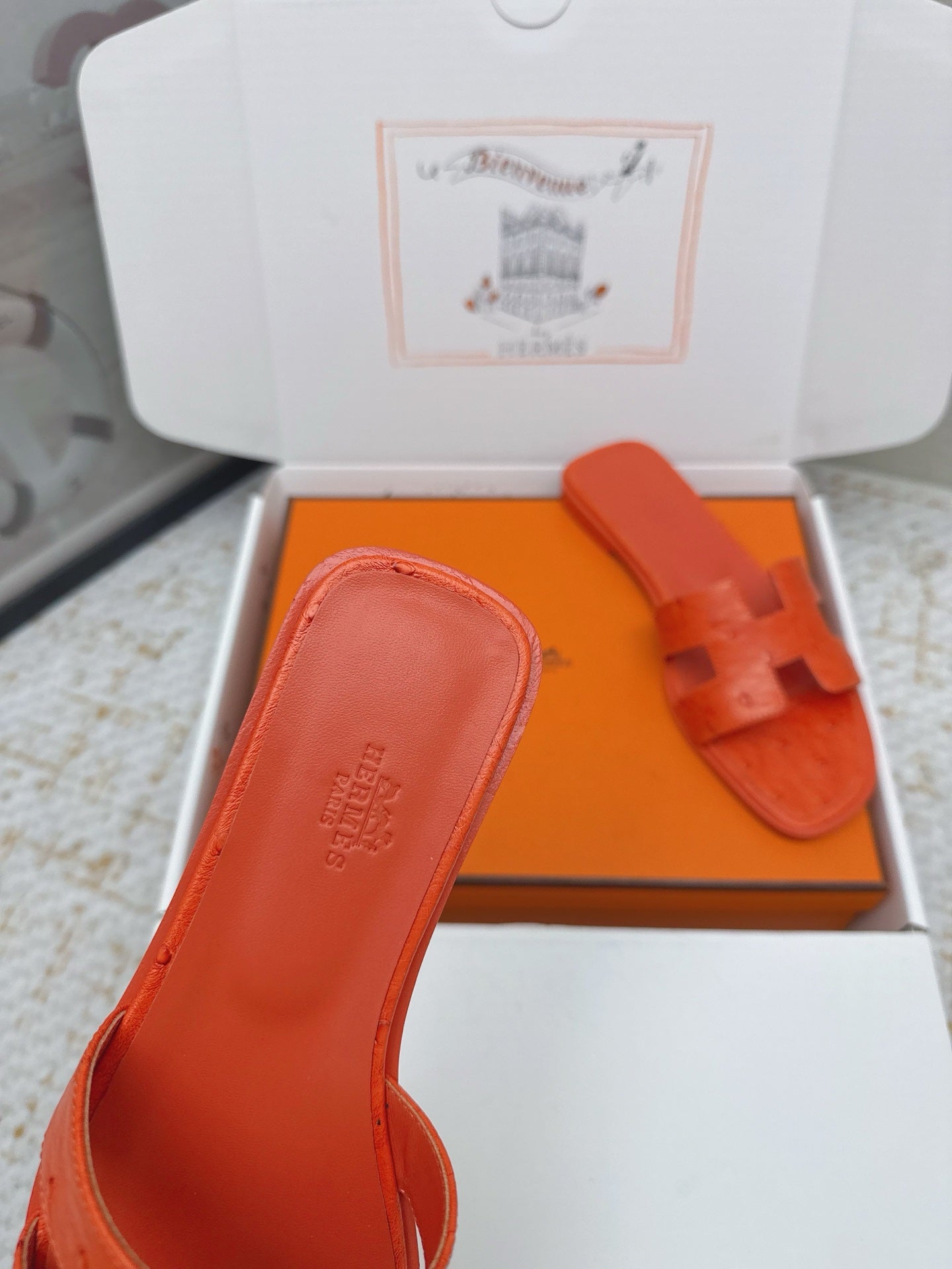 HM 26ss Oran Sandals Dark Orange Ostrich Leather 625105