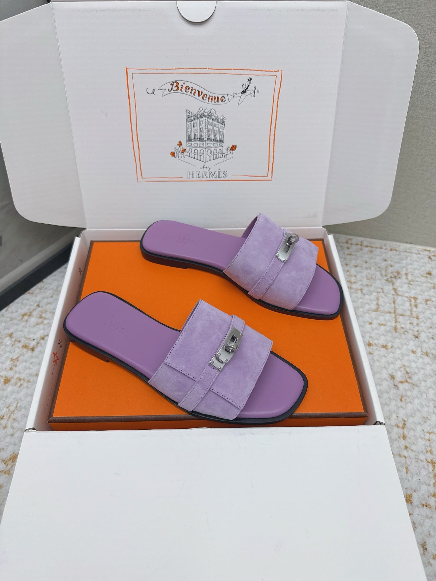 HM 26ss Oasis Sandals Purple Suede Cowhide 625177