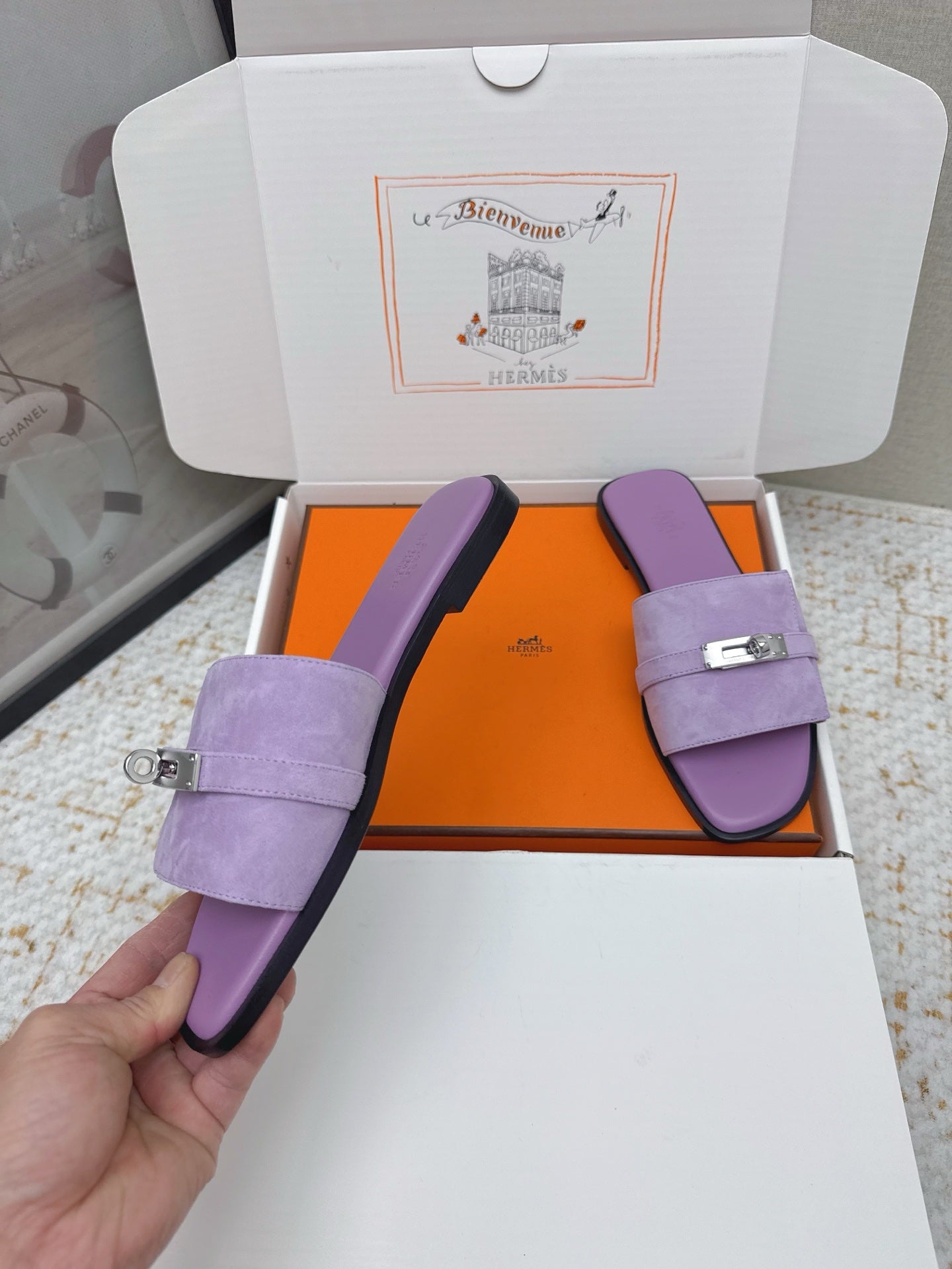 HM 26ss Oasis Sandals Purple Suede Cowhide 625177