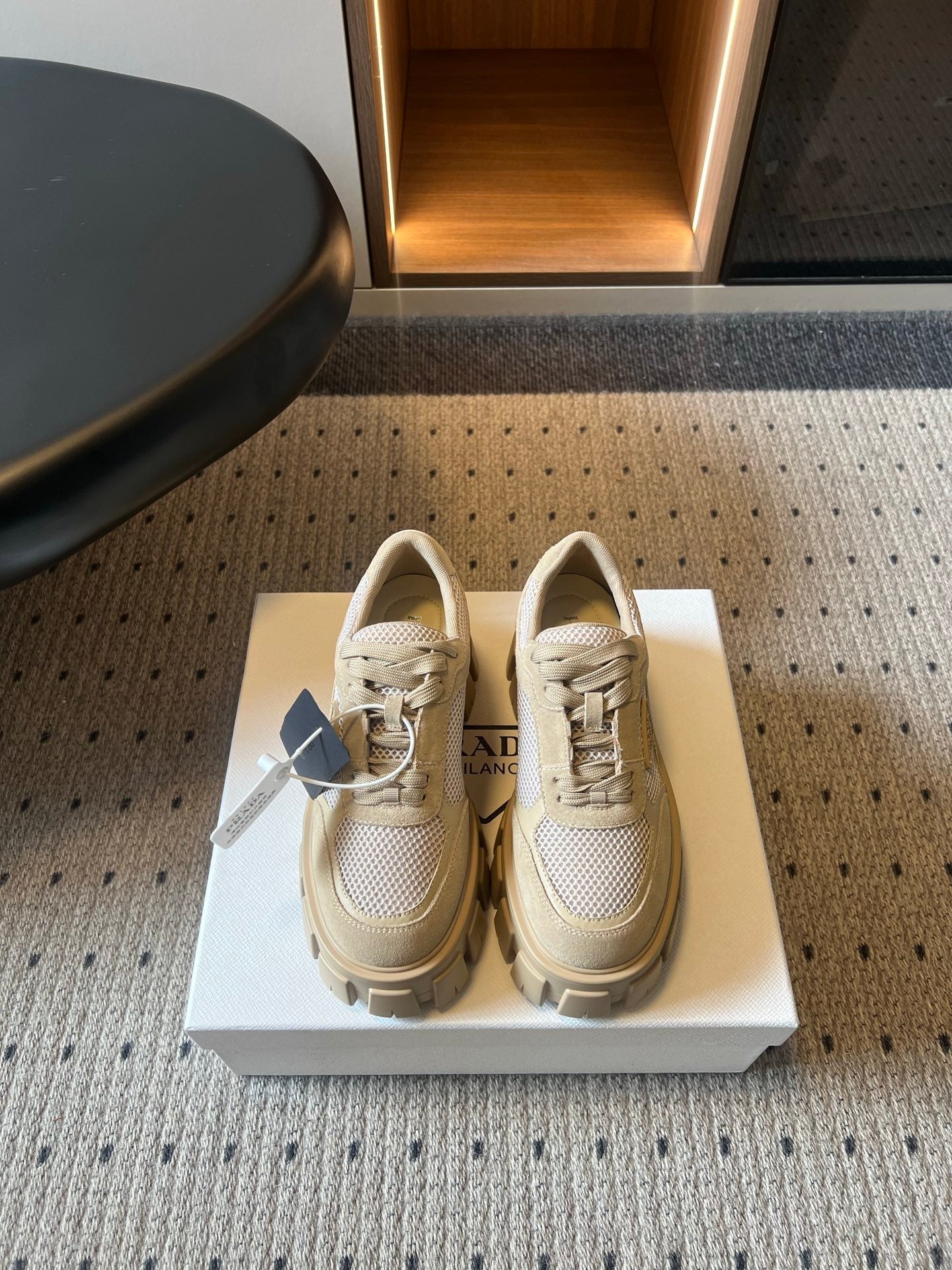 Prada 26s Monolith Sneakers Khaki Suede Mesh Fabric 971699