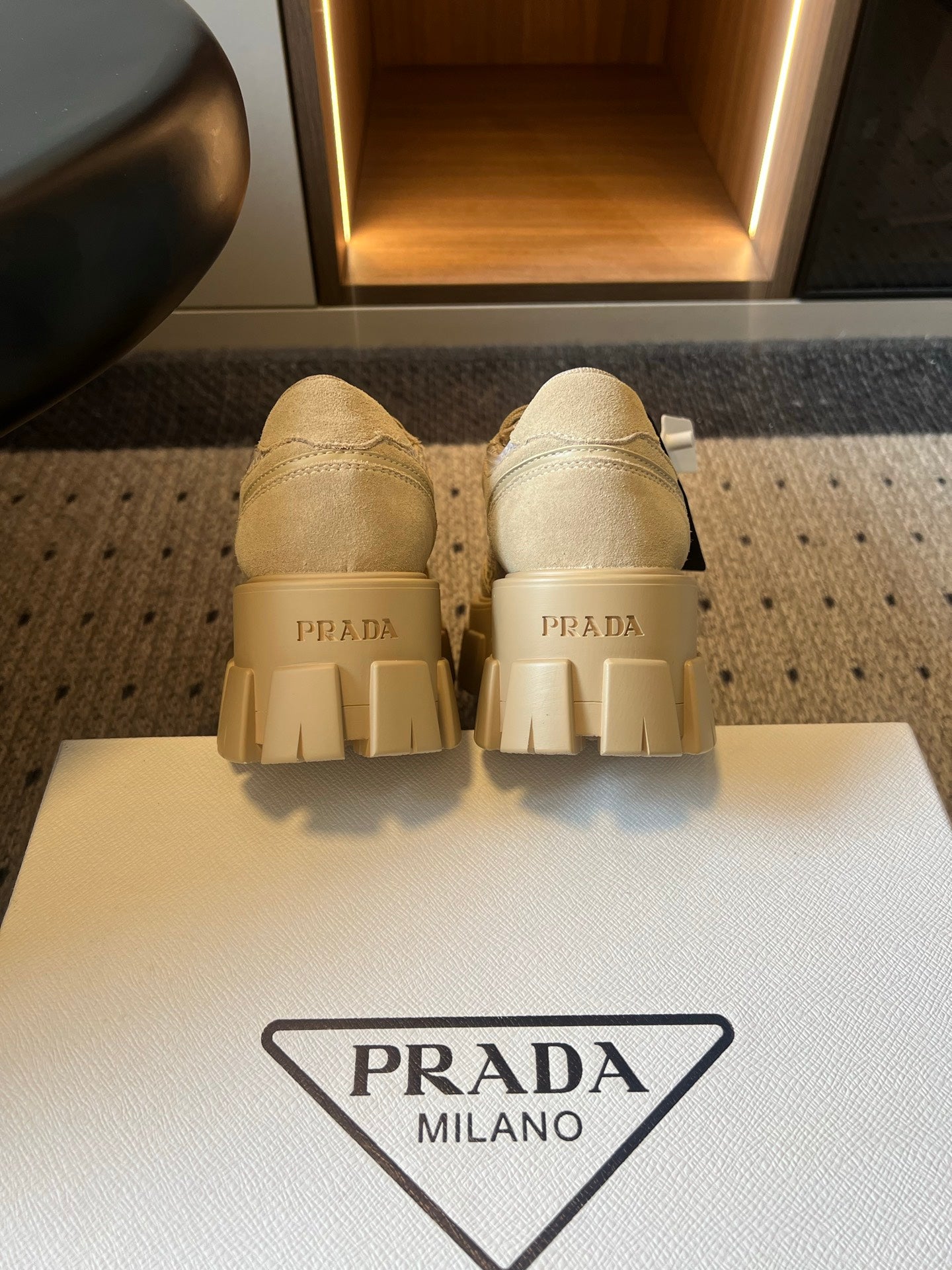 Prada 26s Monolith Sneakers Khaki Suede Mesh Fabric 971699