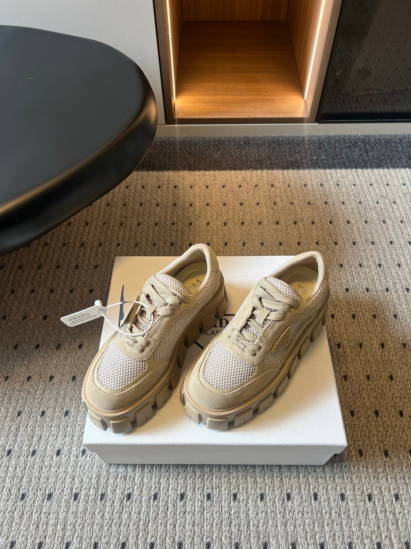 Prada 26s Monolith Sneakers Khaki Suede Mesh Fabric 971699