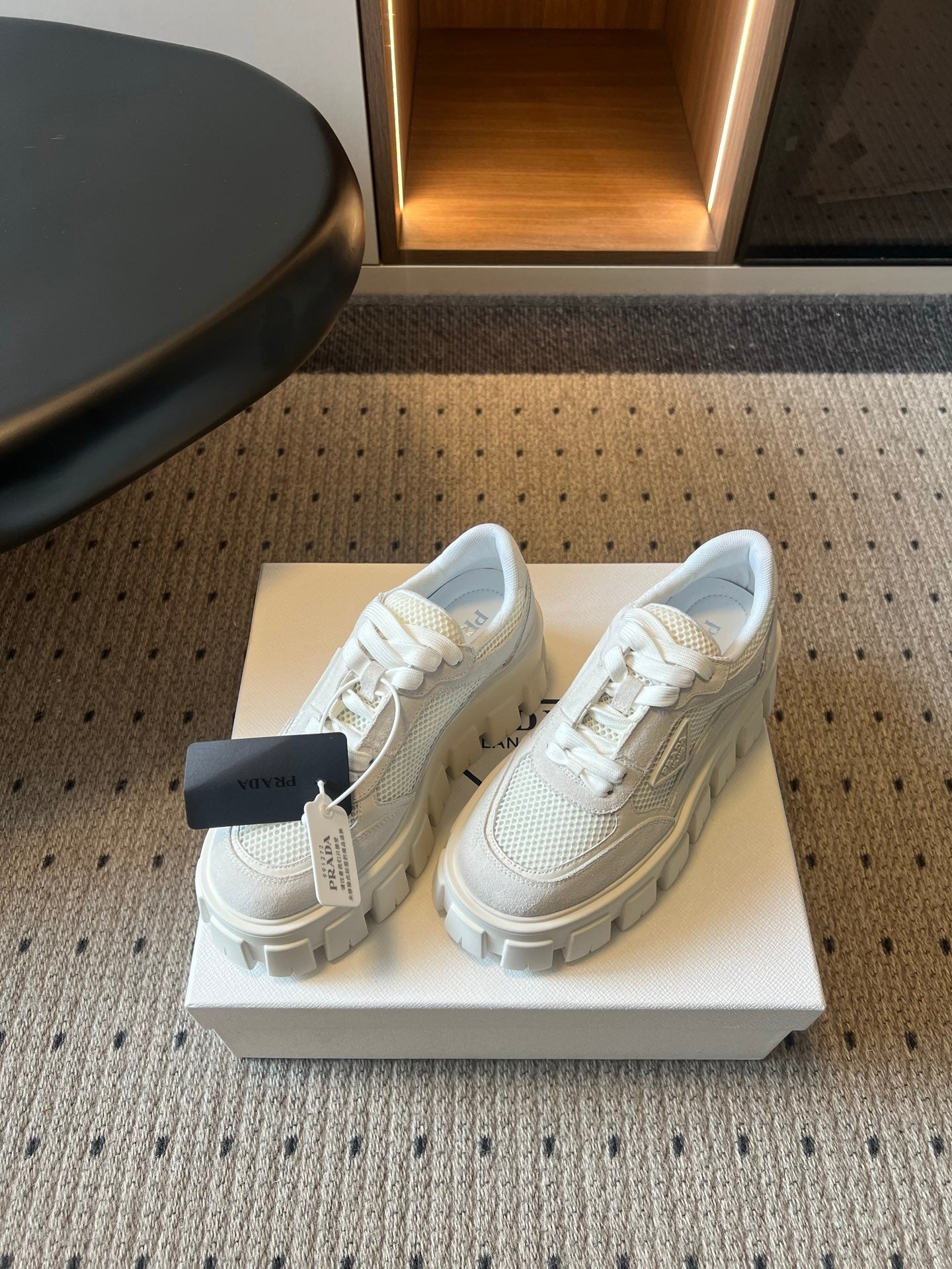 Prada 26s Monolith Sneakers White Suede Mesh Fabric 971700