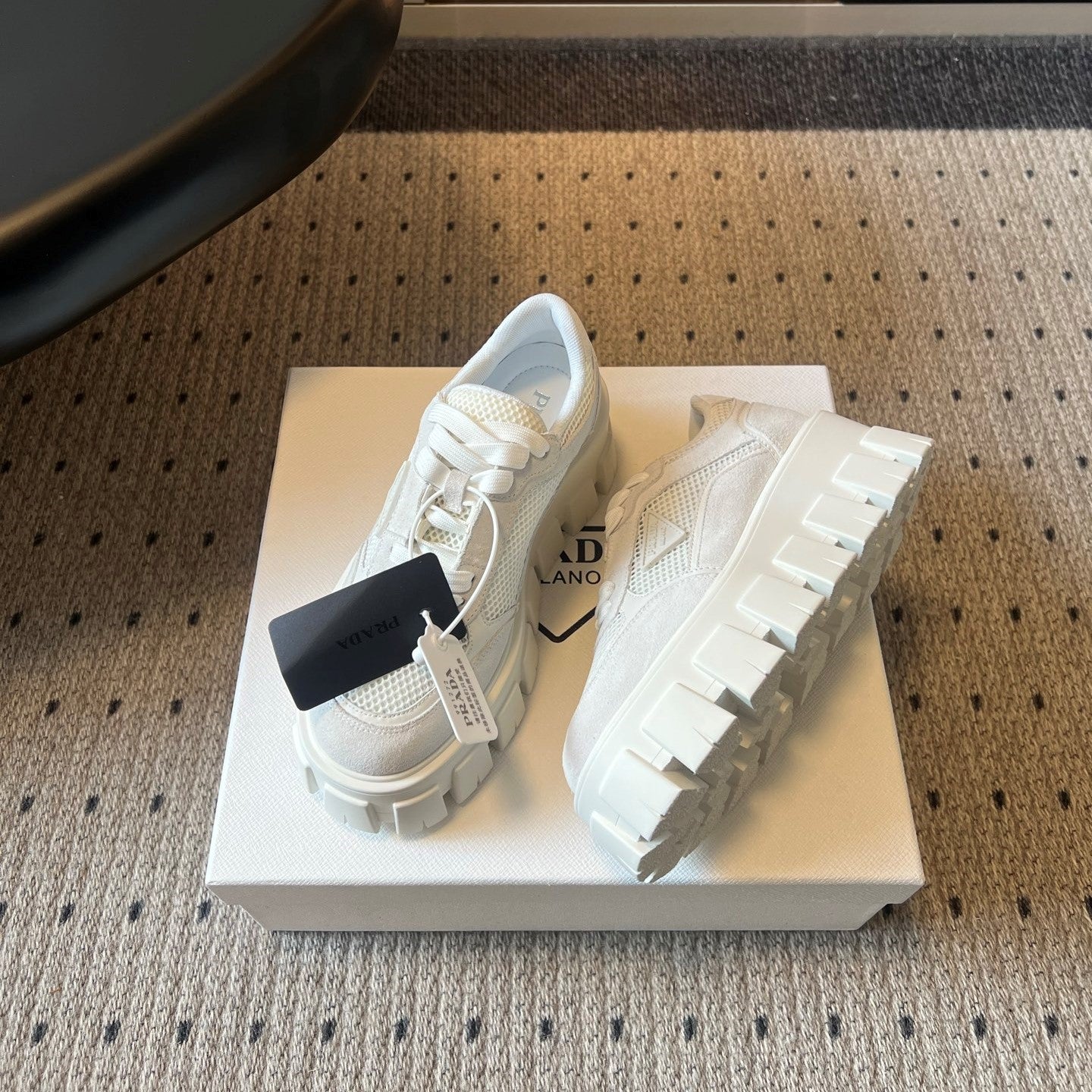 Prada 26s Monolith Sneakers White Suede Mesh Fabric 971700