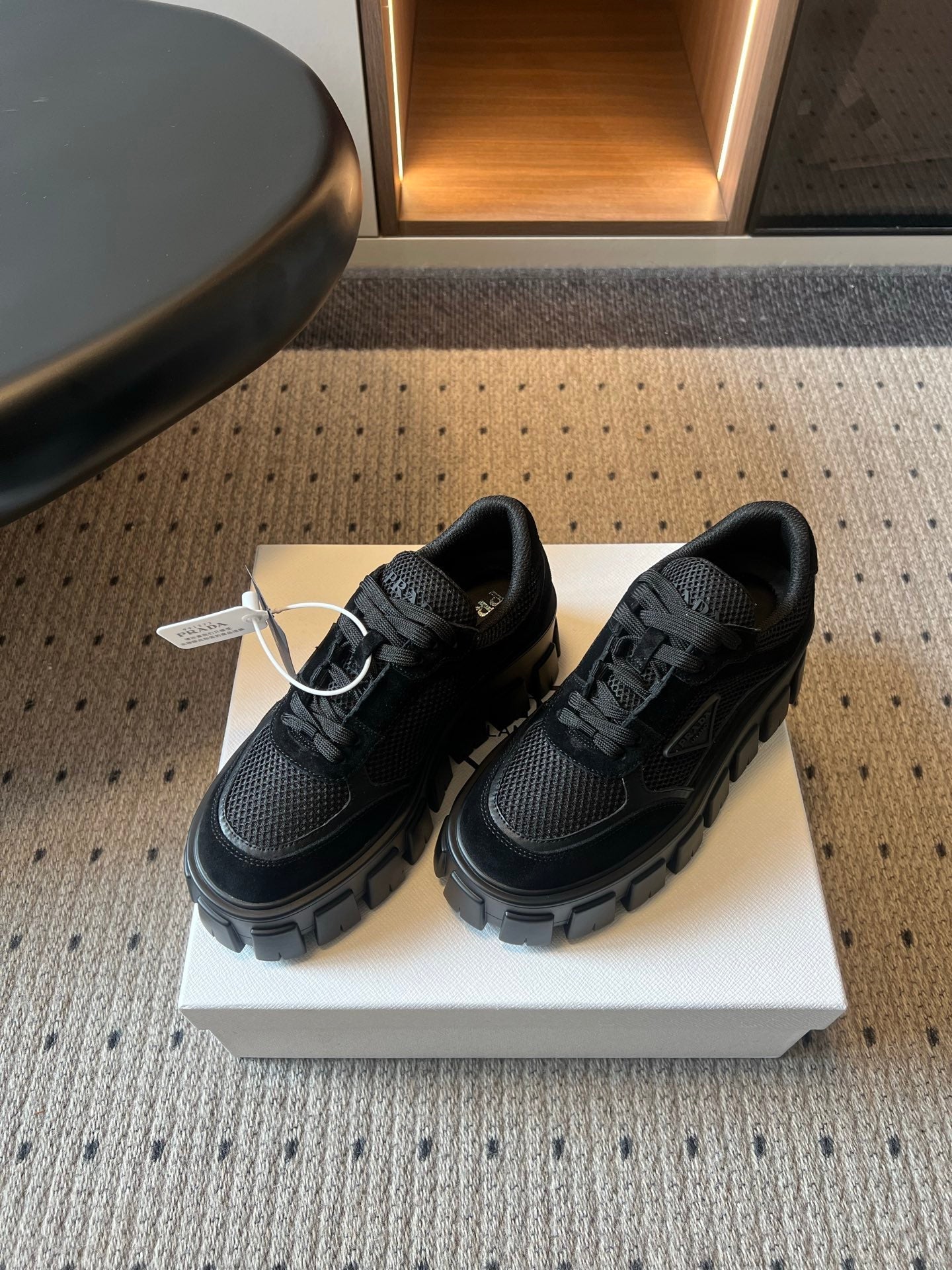 Prada 26s Monolith Sneakers Black Suede Mesh Fabric 971701