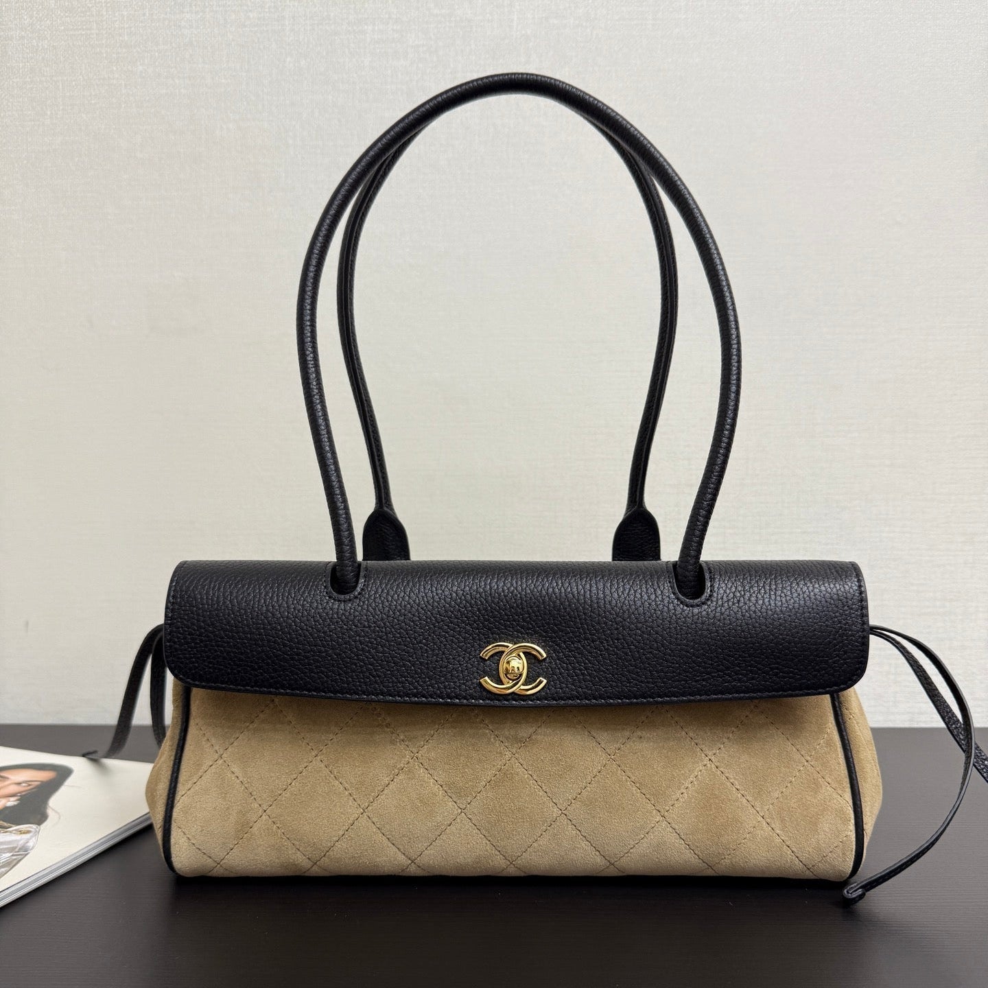 Chanel 2026 Urban Essential East West Bag 31cm Black Beige Suede Leather