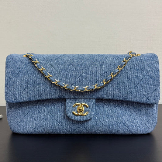 Chanel 2026 Flap Bag Blue Gold Denim