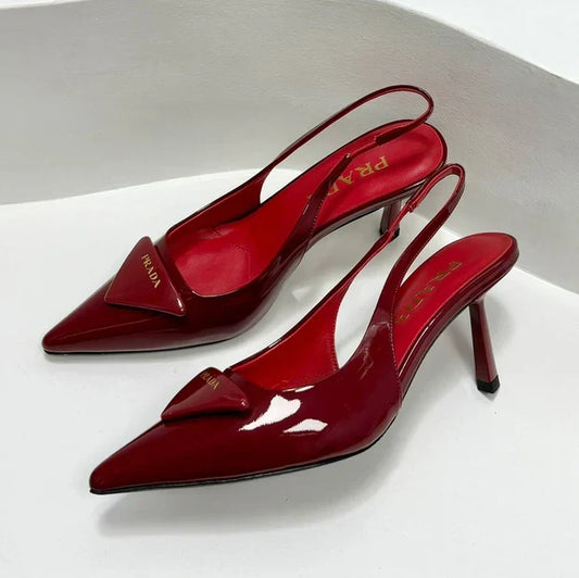 Prada 2026 High-Heeled Open-Back Sandal Red Cowhide Patent Leather 756123