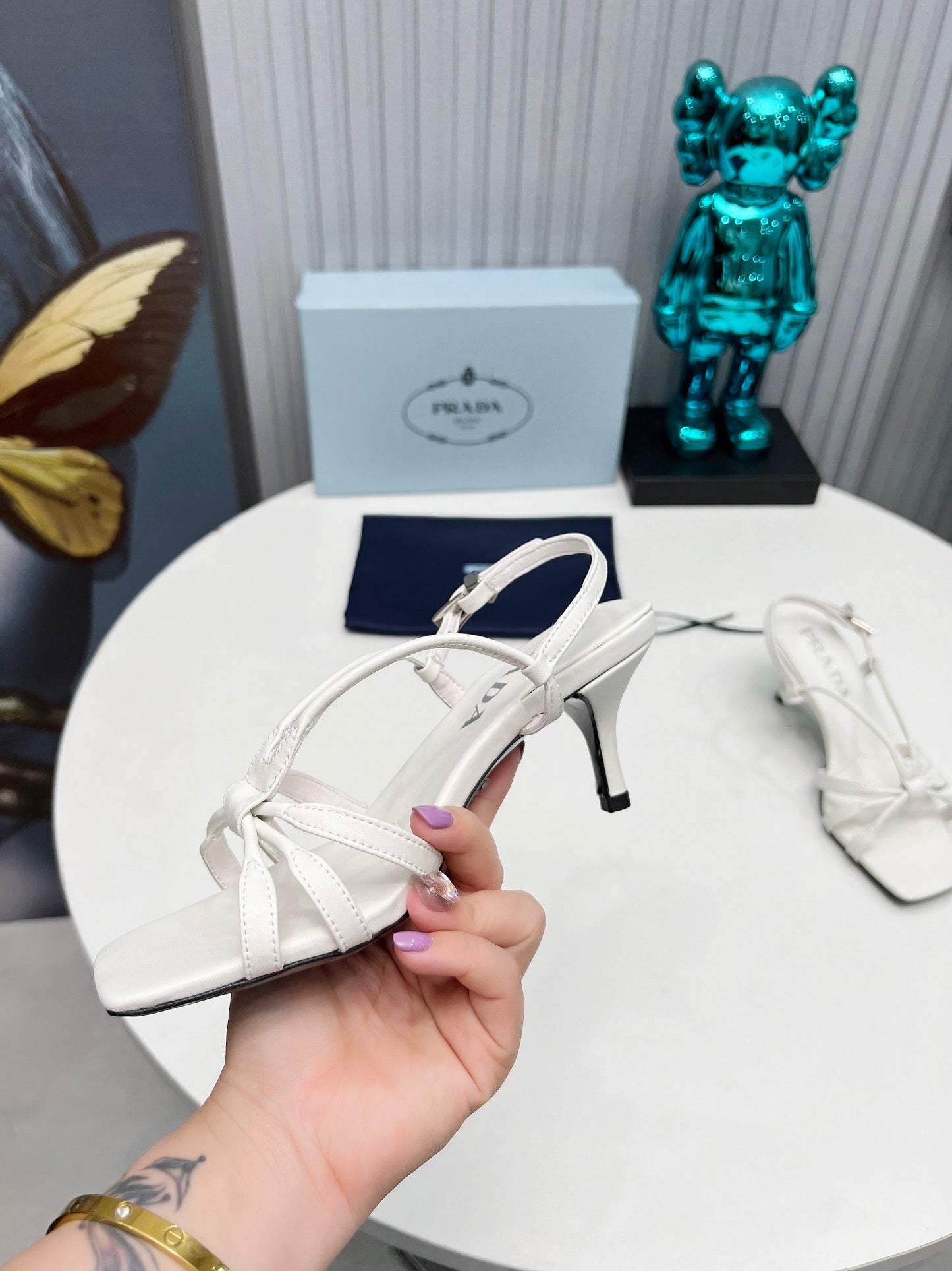 Prada 26s Strappy Sandals Stiletto Heel 60mm In White Calfskin