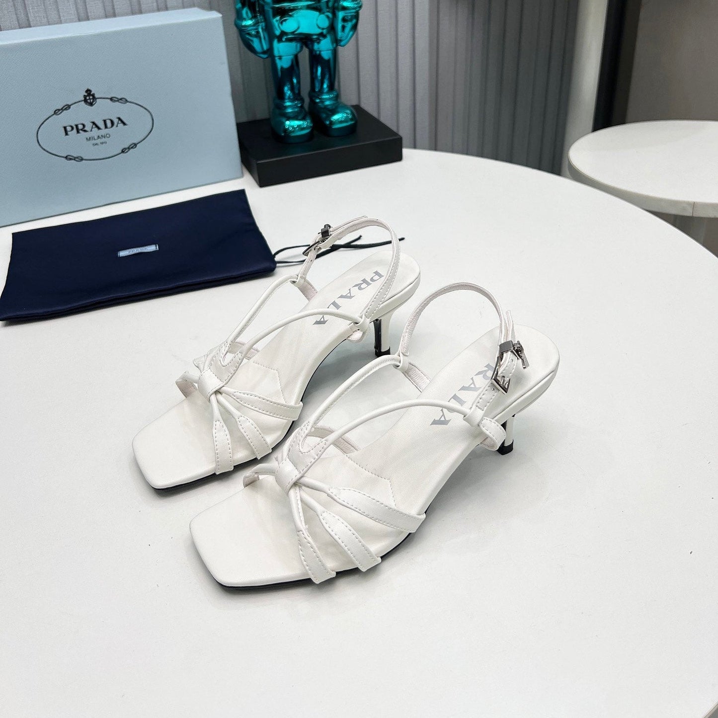 Prada 26s Strappy Sandals Stiletto Heel 60mm In White Calfskin