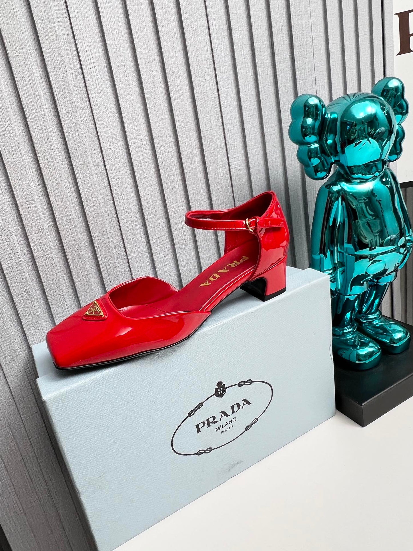 Prada 26s Ankle Strap Pumps 40mm In Red Patent Calfskin Triangle Logo