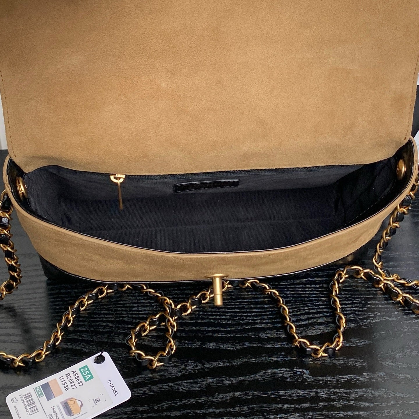 Chanel 2026 Coco Base Top Handle Flap Bag Beige Black Suede Leather 348231