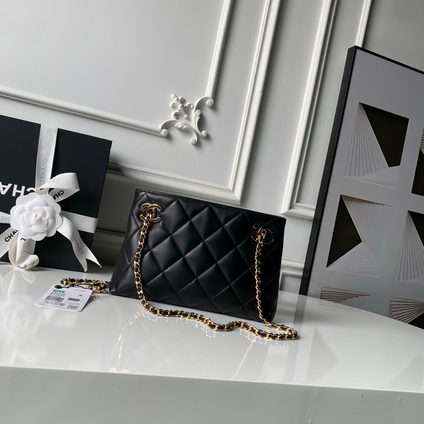 Chanel 2026 Small Shopping Tote Bag Black 24.5cm Black Lambskin 348256