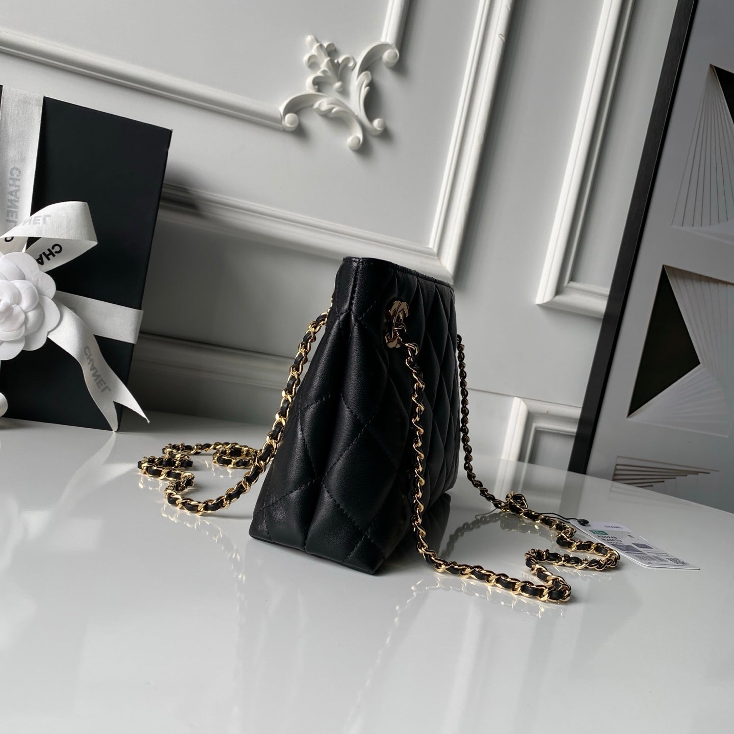 Chanel 2026 Small Shopping Tote Bag Black 24.5cm Black Lambskin 348256