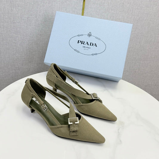 Prada Pumps 4.5cm Olive Green Canvas 639959