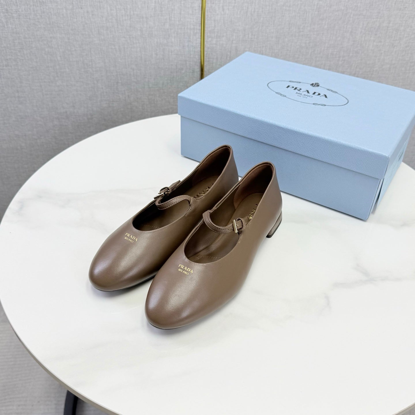 Prada 26s Ballerina Flats Strap With Buckle  Bright Brown Nappa Leather 973279