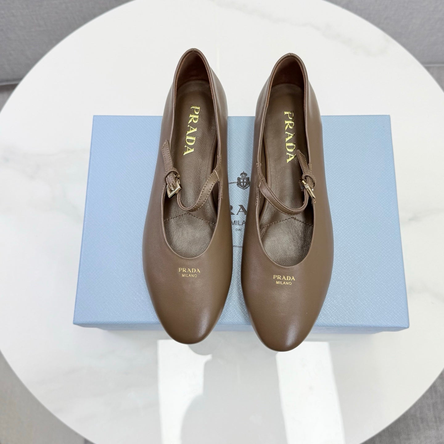 Prada 26s Ballerina Flats Strap With Buckle  Bright Brown Nappa Leather 973279