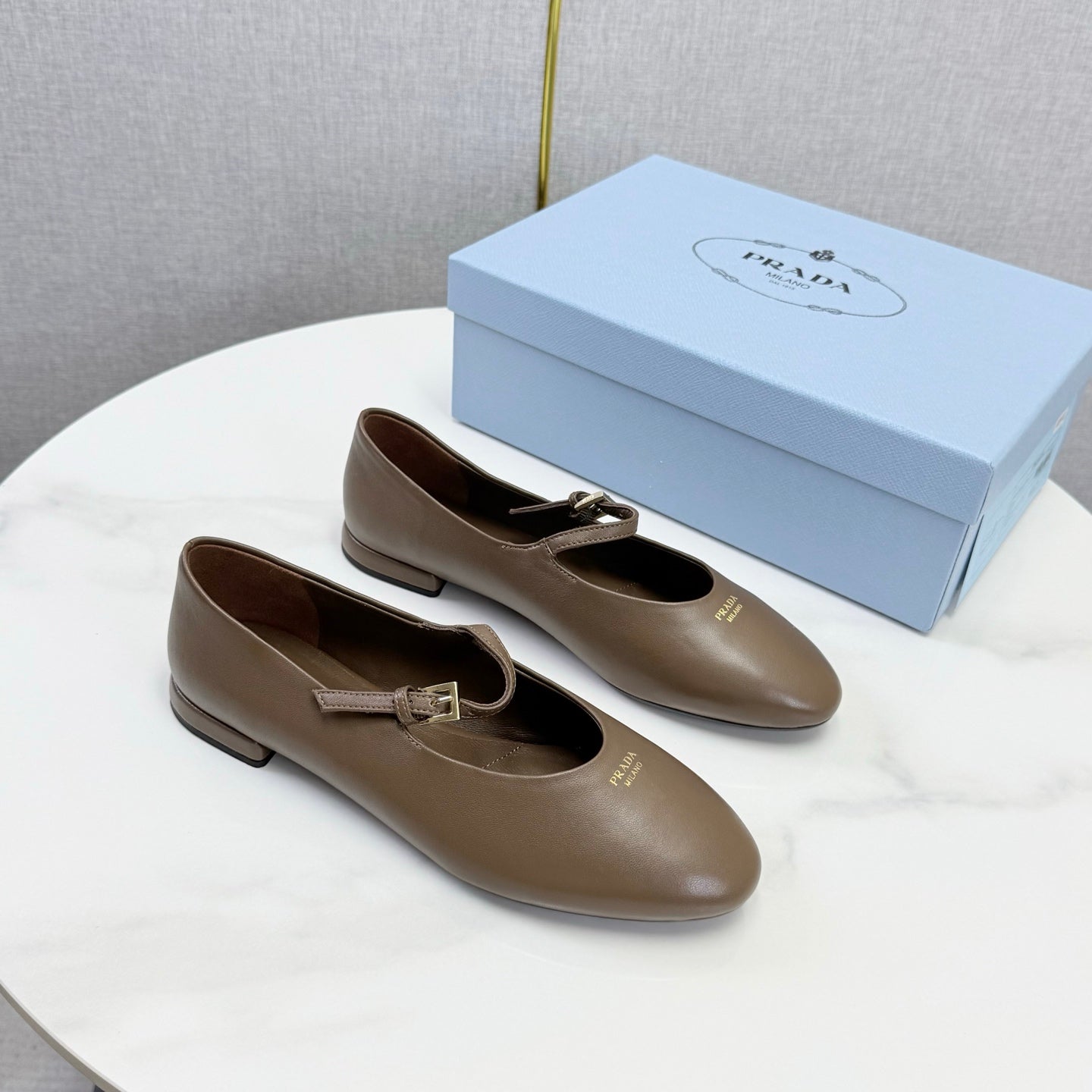Prada 26s Ballerina Flats Strap With Buckle  Bright Brown Nappa Leather 973279
