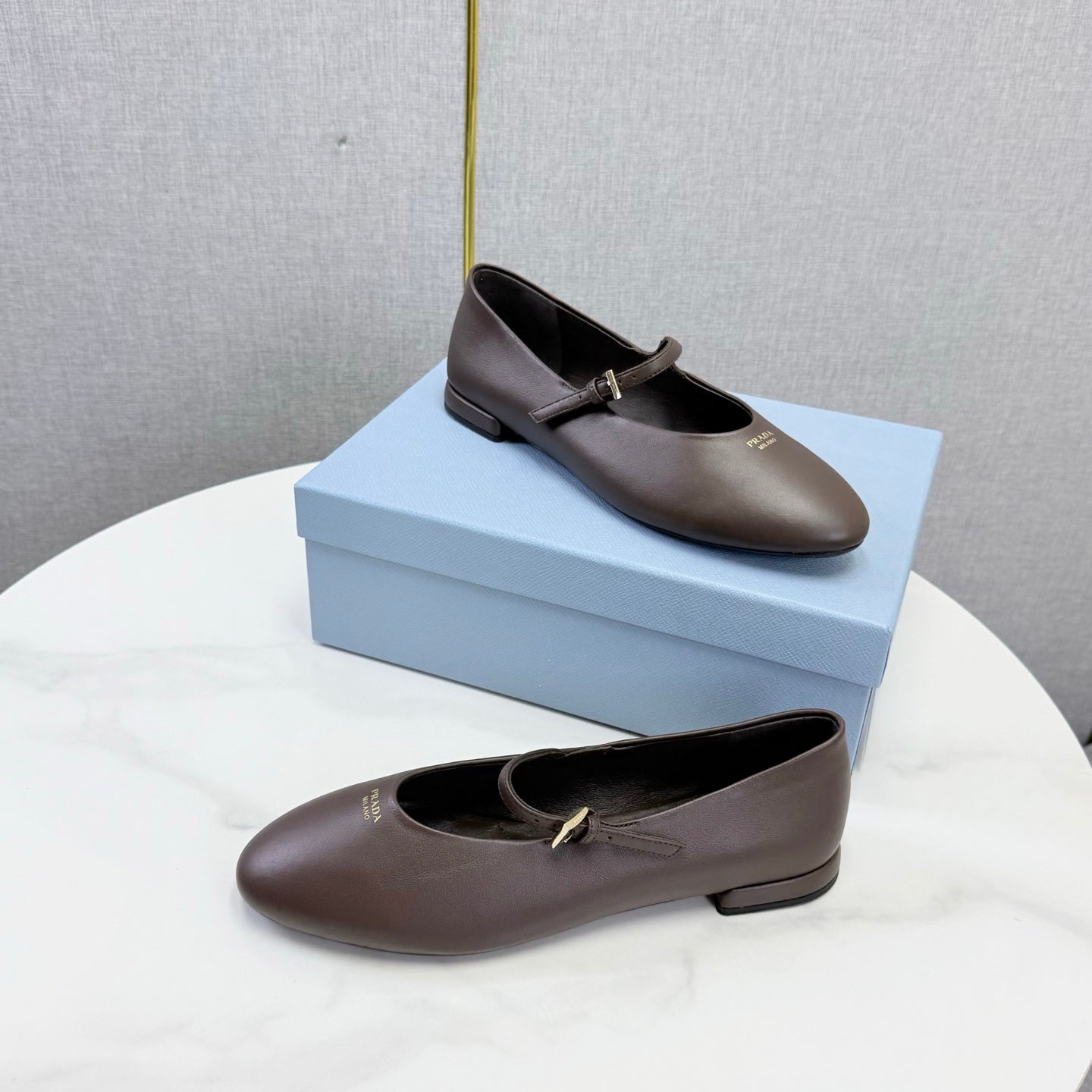 Prada 26s Ballerina Flats Strap With Buckle Brown Burgundy Nappa Leather 973280