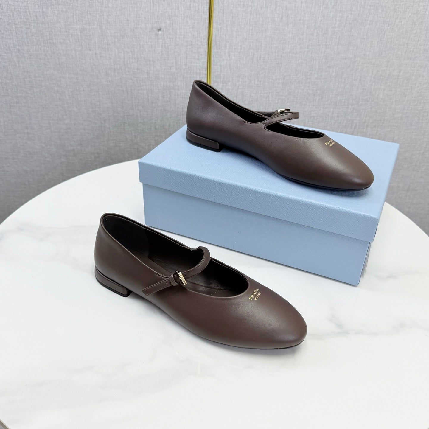 Prada 26s Ballerina Flats Strap With Buckle Brown Burgundy Nappa Leather 973280