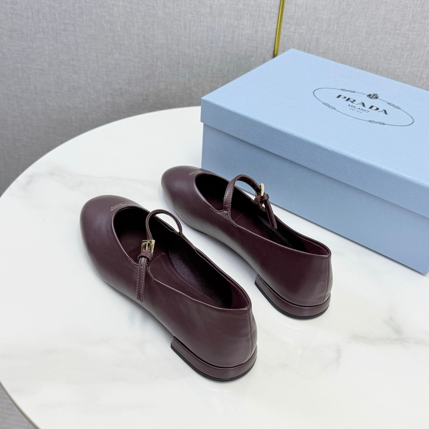 Prada 26s Ballerina Flats Strap With Buckle Deep Burgundy Nappa Leather 973281