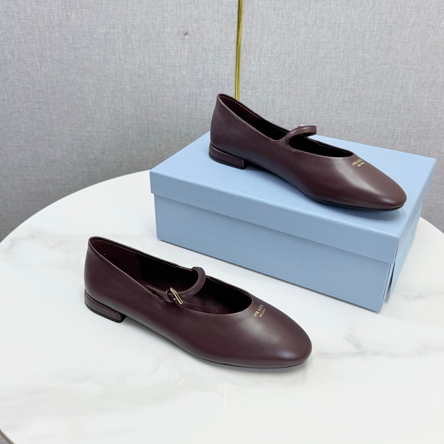 Prada 26s Ballerina Flats Strap With Buckle Deep Burgundy Nappa Leather 973281