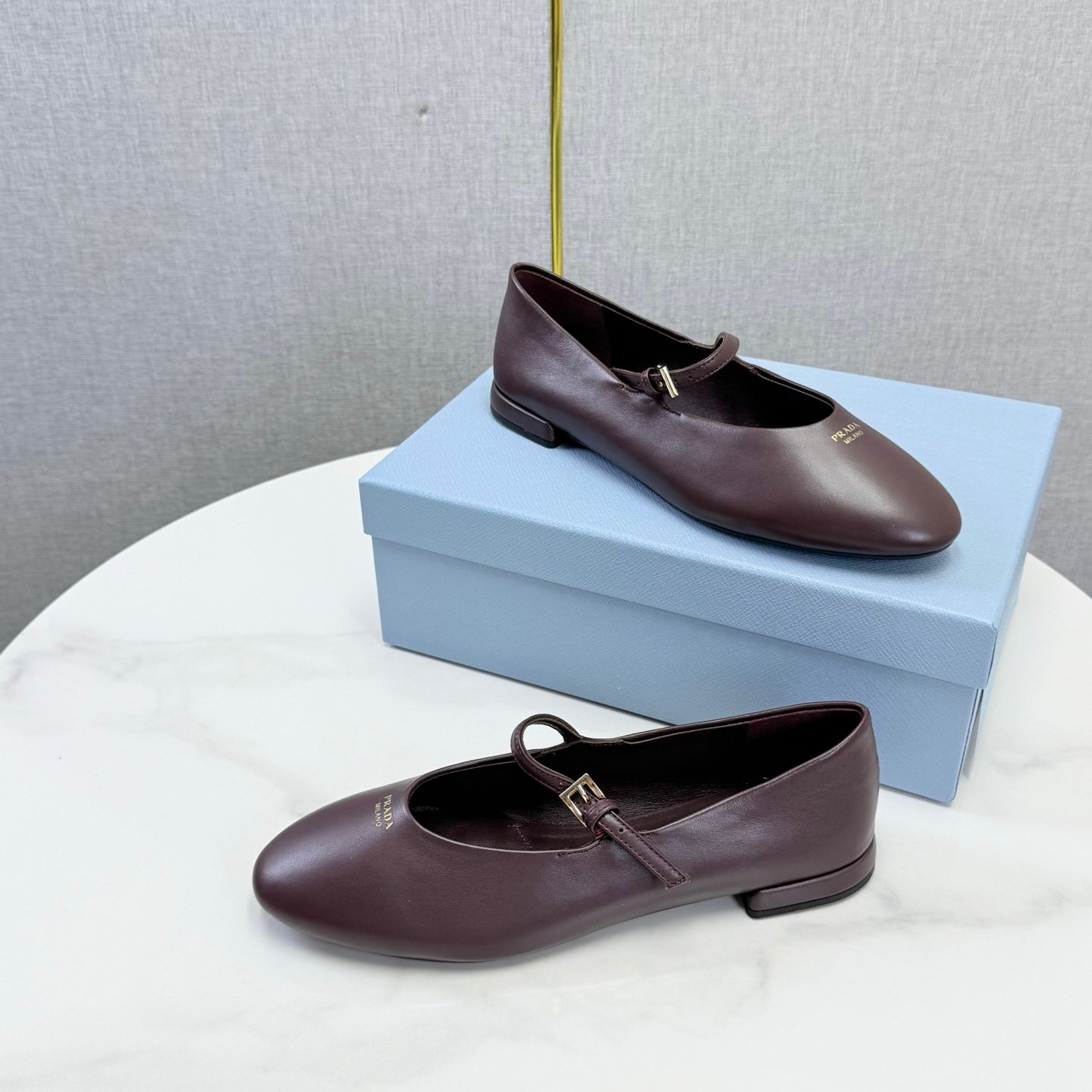 Prada 26s Ballerina Flats Strap With Buckle Deep Burgundy Nappa Leather 973281