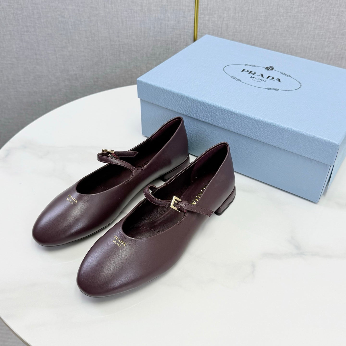 Prada 26s Ballerina Flats Strap With Buckle Deep Burgundy Nappa Leather 973281