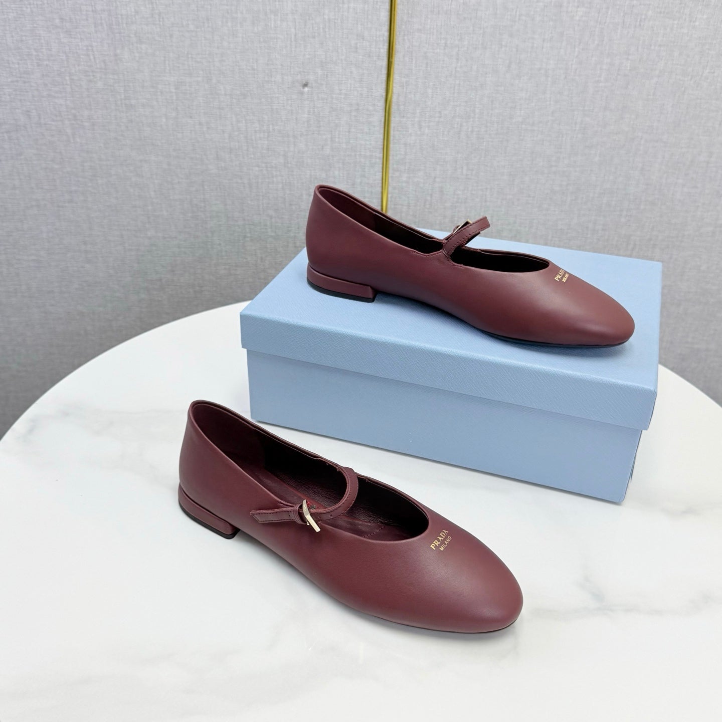 Prada 26s Ballerina Flats Strap With Buckle Burgundy Nappa Leather 973282