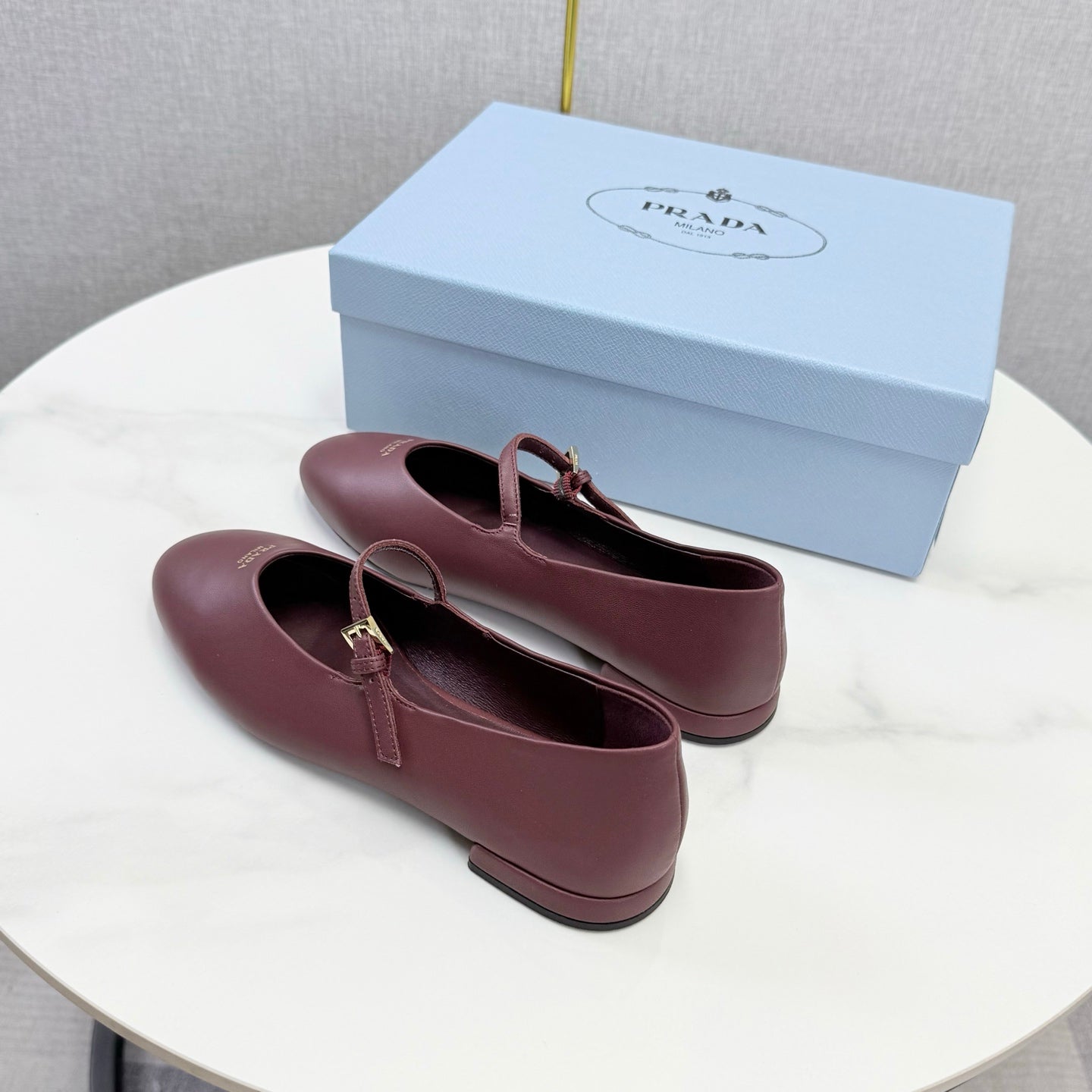 Prada 26s Ballerina Flats Strap With Buckle Burgundy Nappa Leather 973282