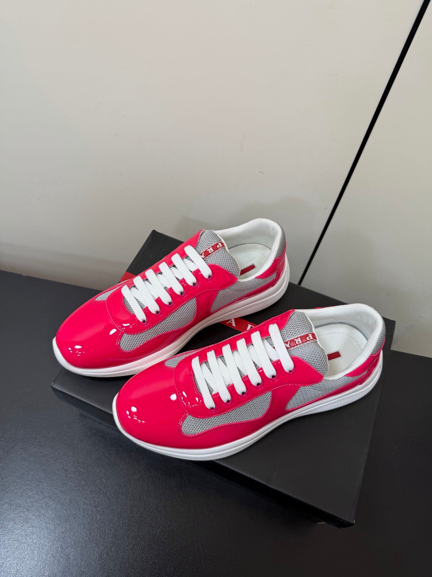 Prada America's Cup Sneaker Pink Patent Leather Mesh 618918