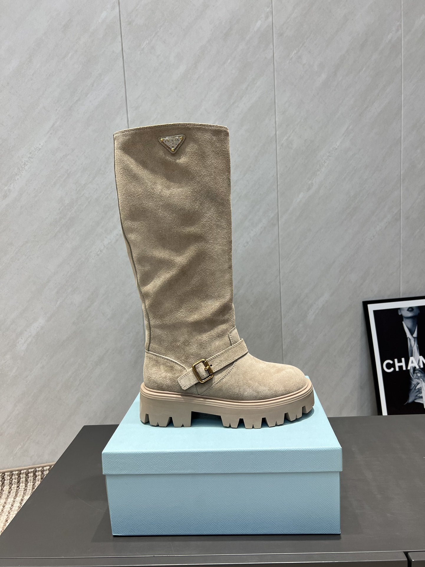 Prada 25 Boot Beige Suede 501670