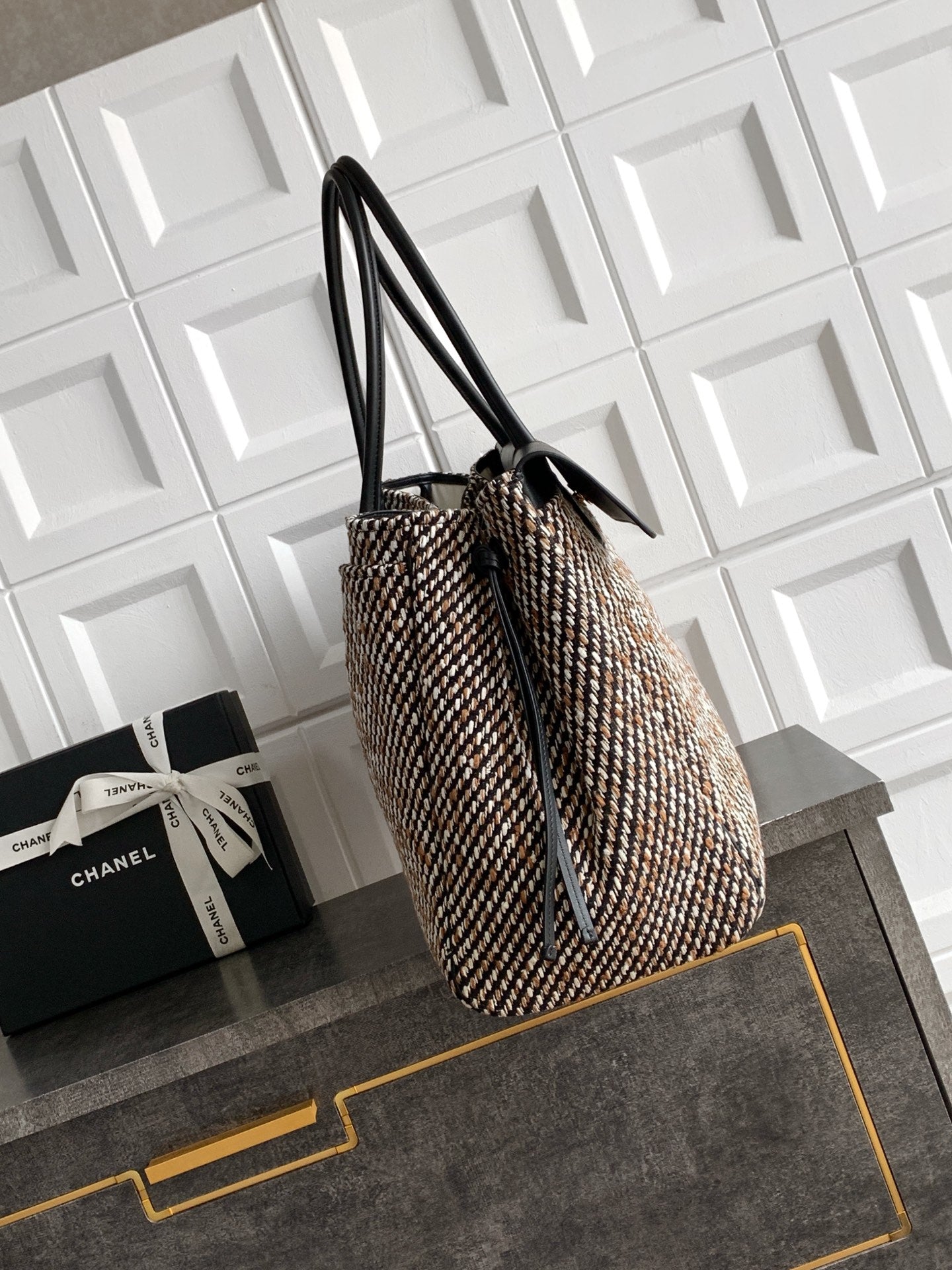 Chanel 2026 Large Shopping Bag 43cm Black Tweed Calfskin 363309