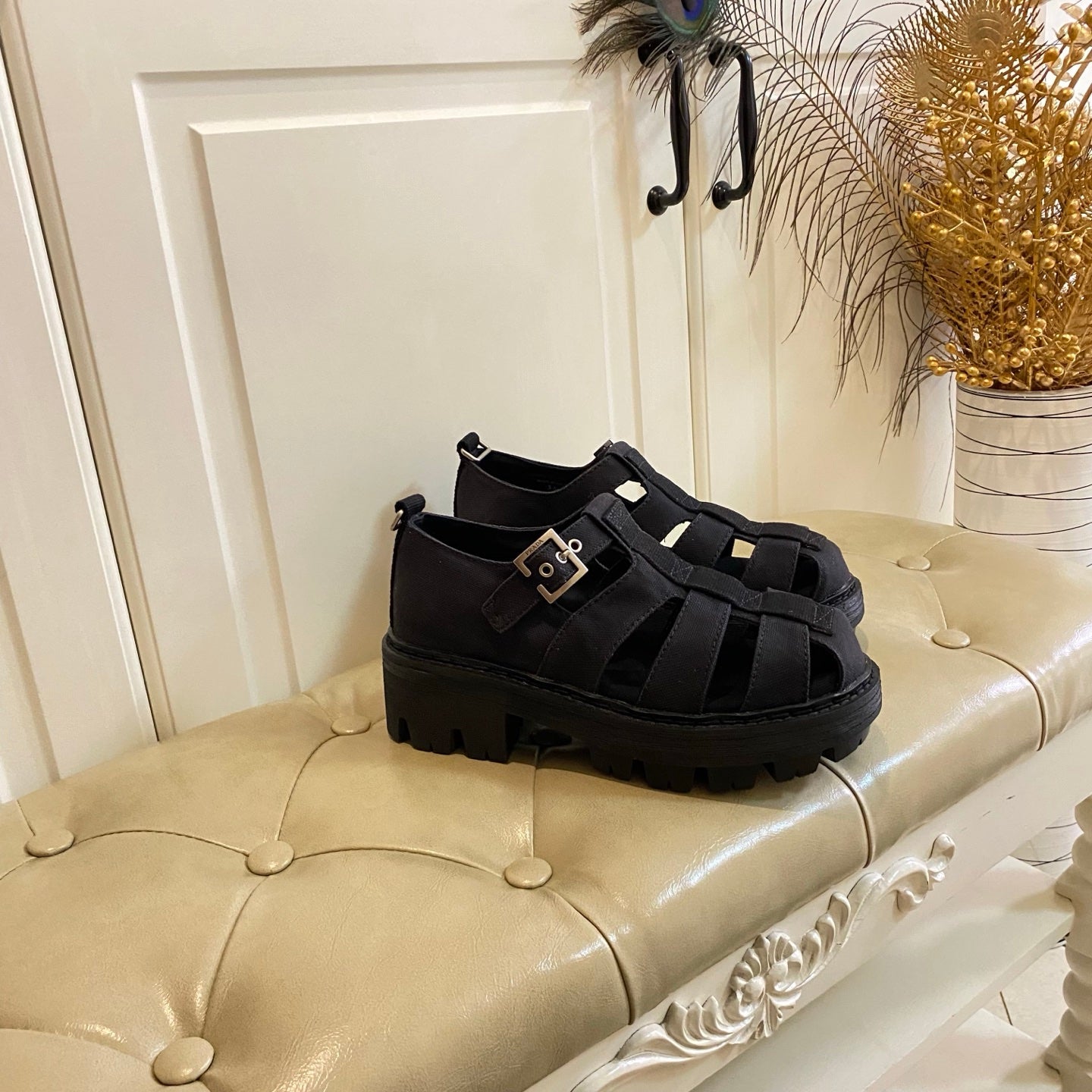 Prada Fisherman Sandal Black Canvas 687804