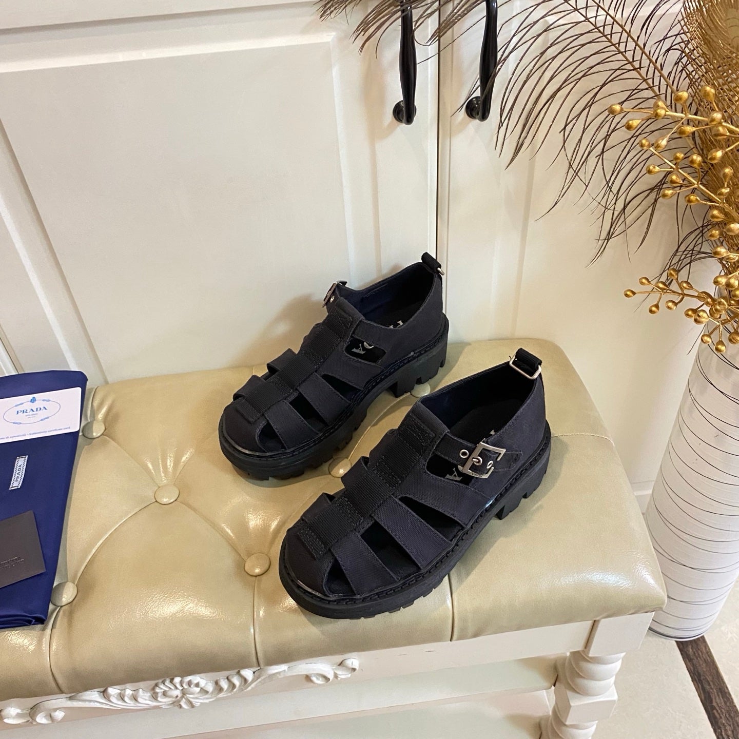 Prada Fisherman Sandal Black Canvas 687804