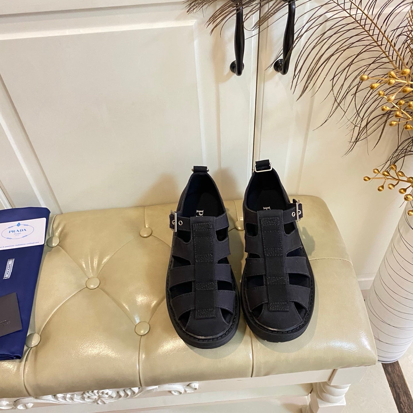 Prada Fisherman Sandal Black Canvas 687804
