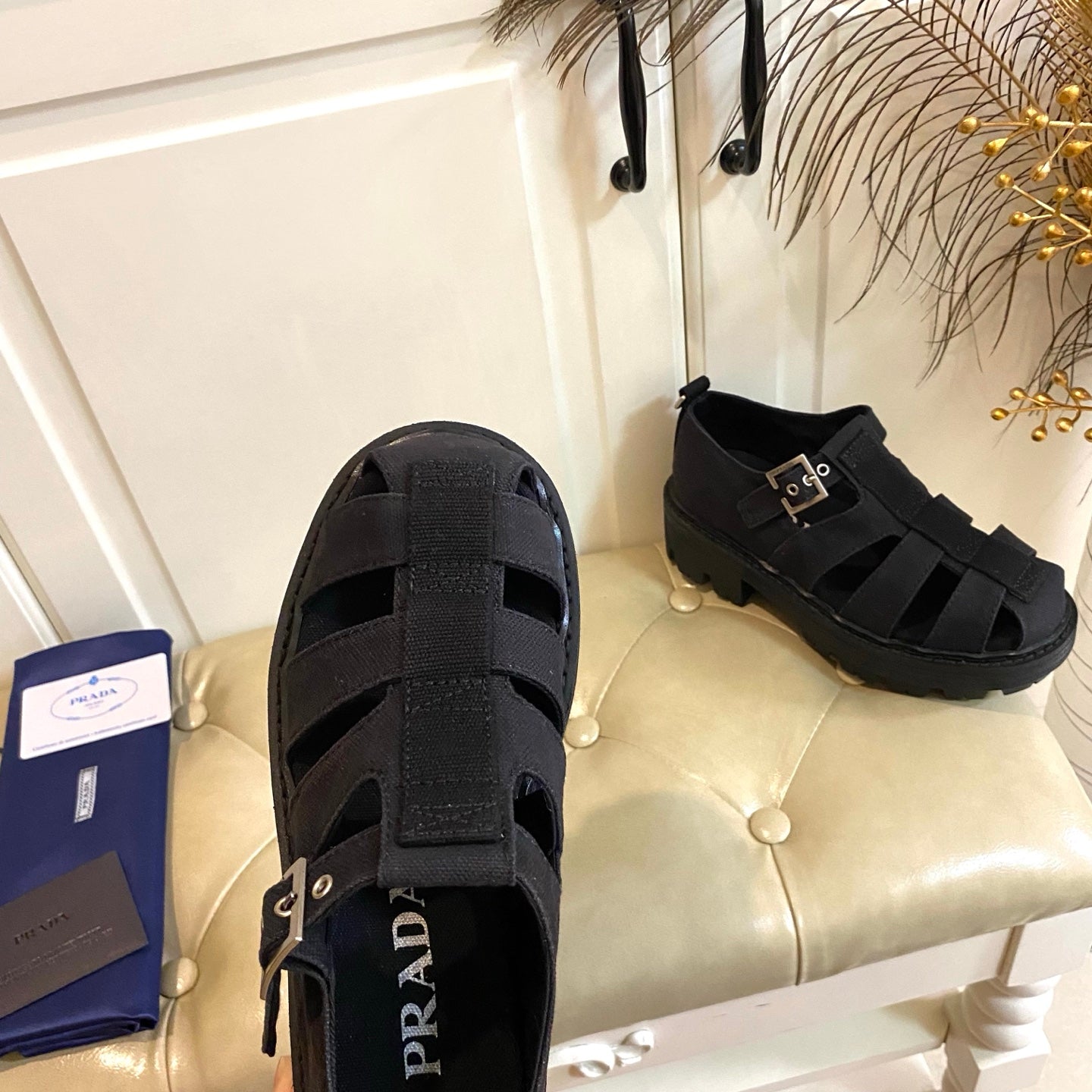 Prada Fisherman Sandal Black Canvas 687804
