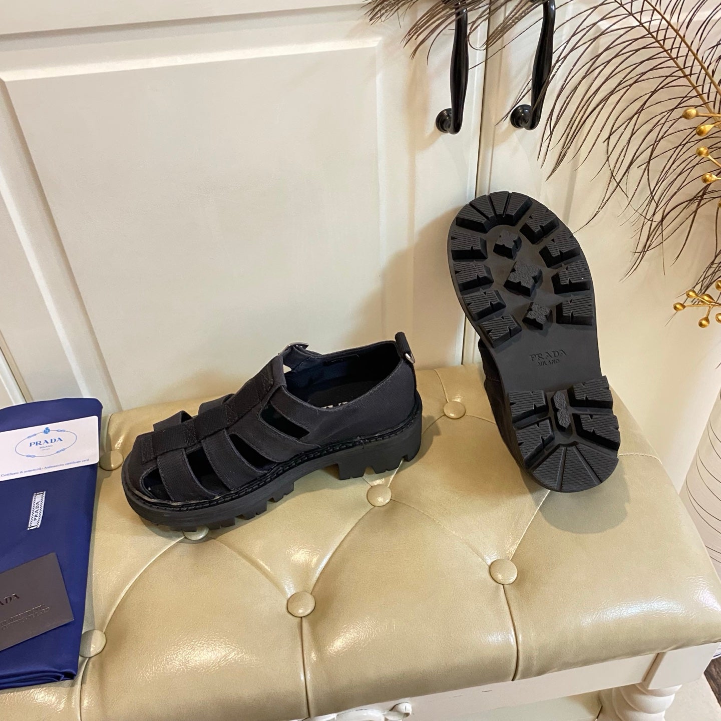 Prada Fisherman Sandal Black Canvas 687804