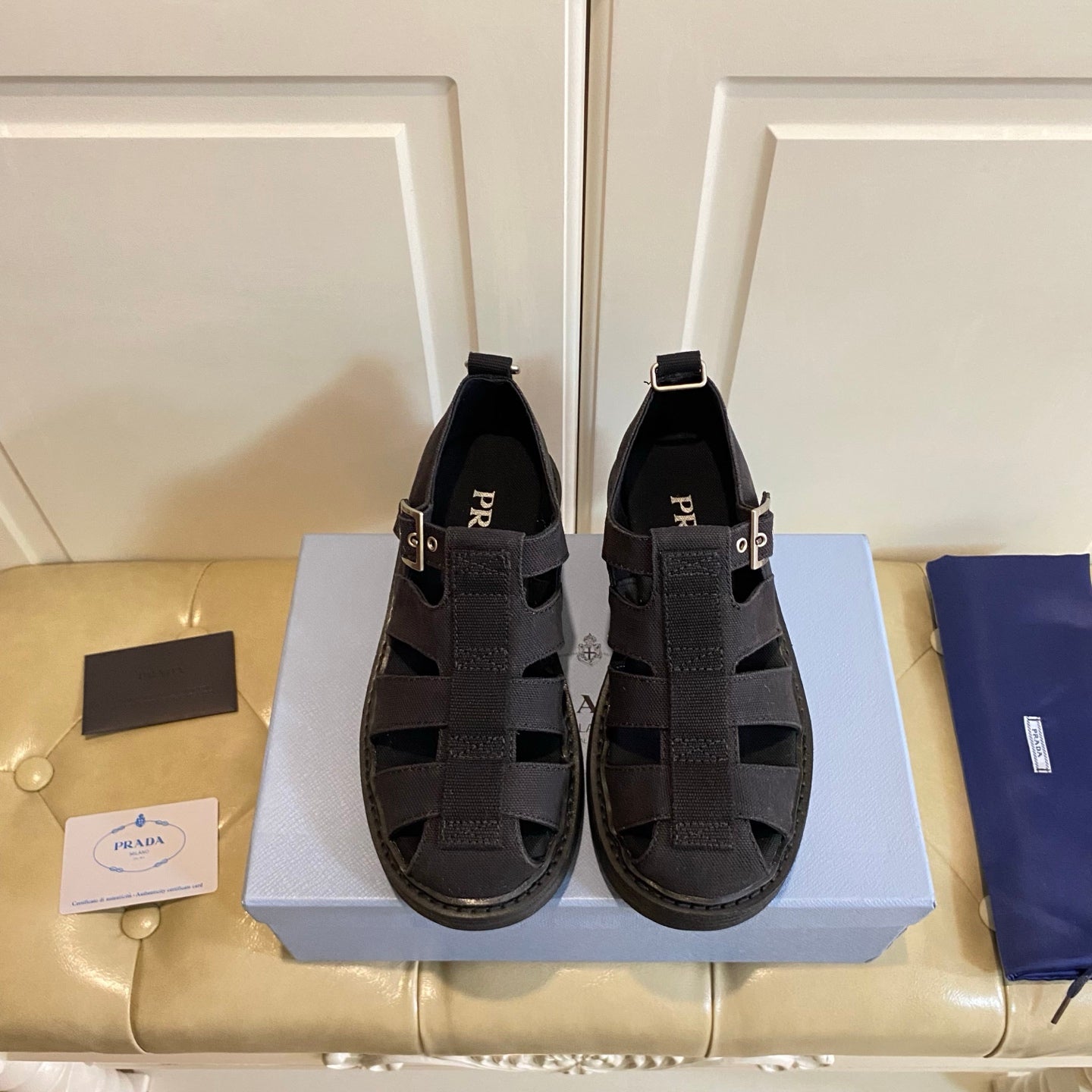 Prada Fisherman Sandal Black Canvas 687804