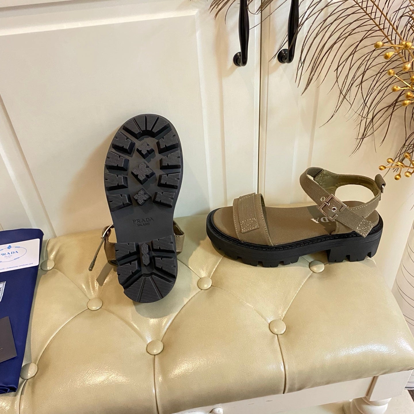 Prada Front Strap Sandal Military Green Canvas 687804