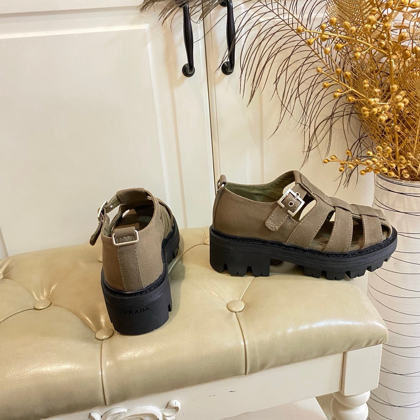Prada Fisherman Sandal Military Green Canvas 687807