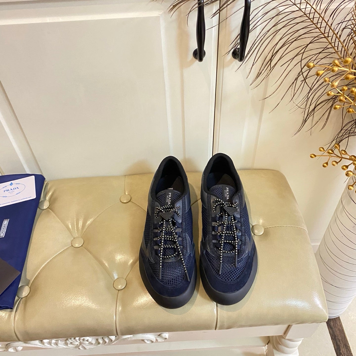Prada 26s Lace Up Sneakers Chunky Sole In Blue Tech Fabric And Mesh