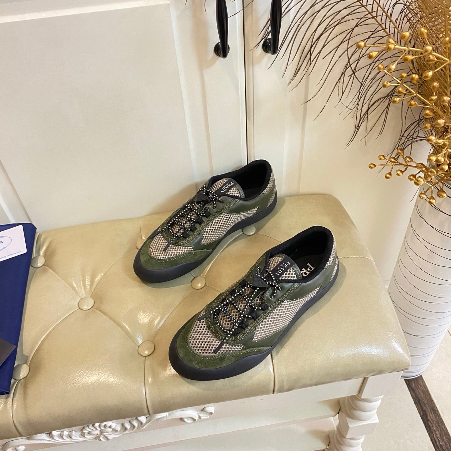 Prada Speedrock Sneaker Military Green Suede Mesh 687800