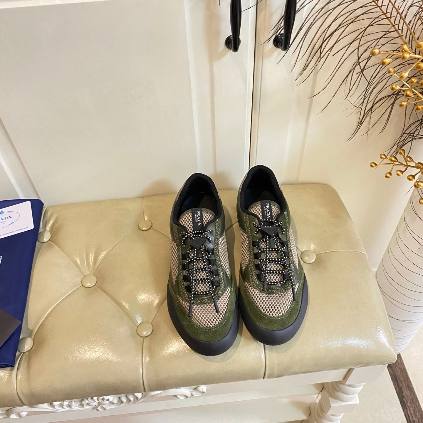 Prada Speedrock Sneaker Military Green Suede Mesh 687800