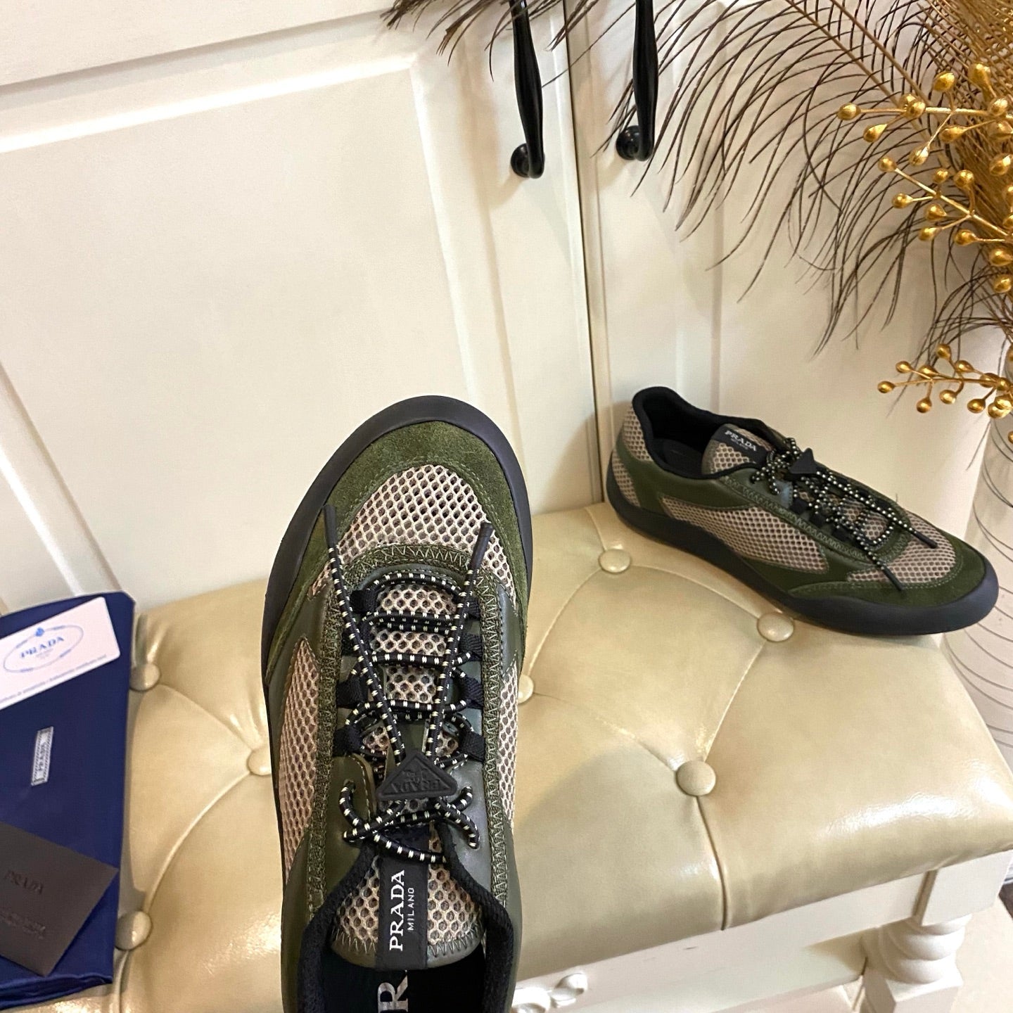 Prada Speedrock Sneaker Military Green Suede Mesh 687800