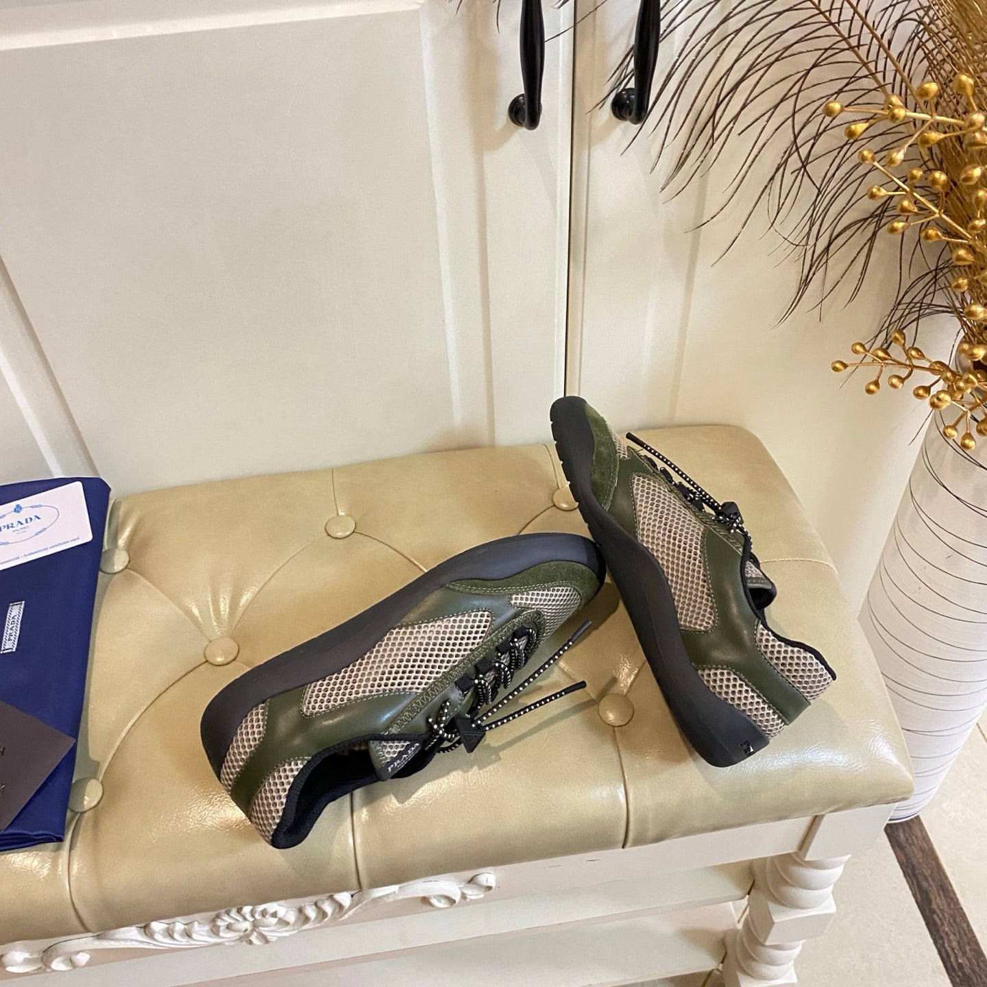 Prada Speedrock Sneaker Military Green Suede Mesh 687800