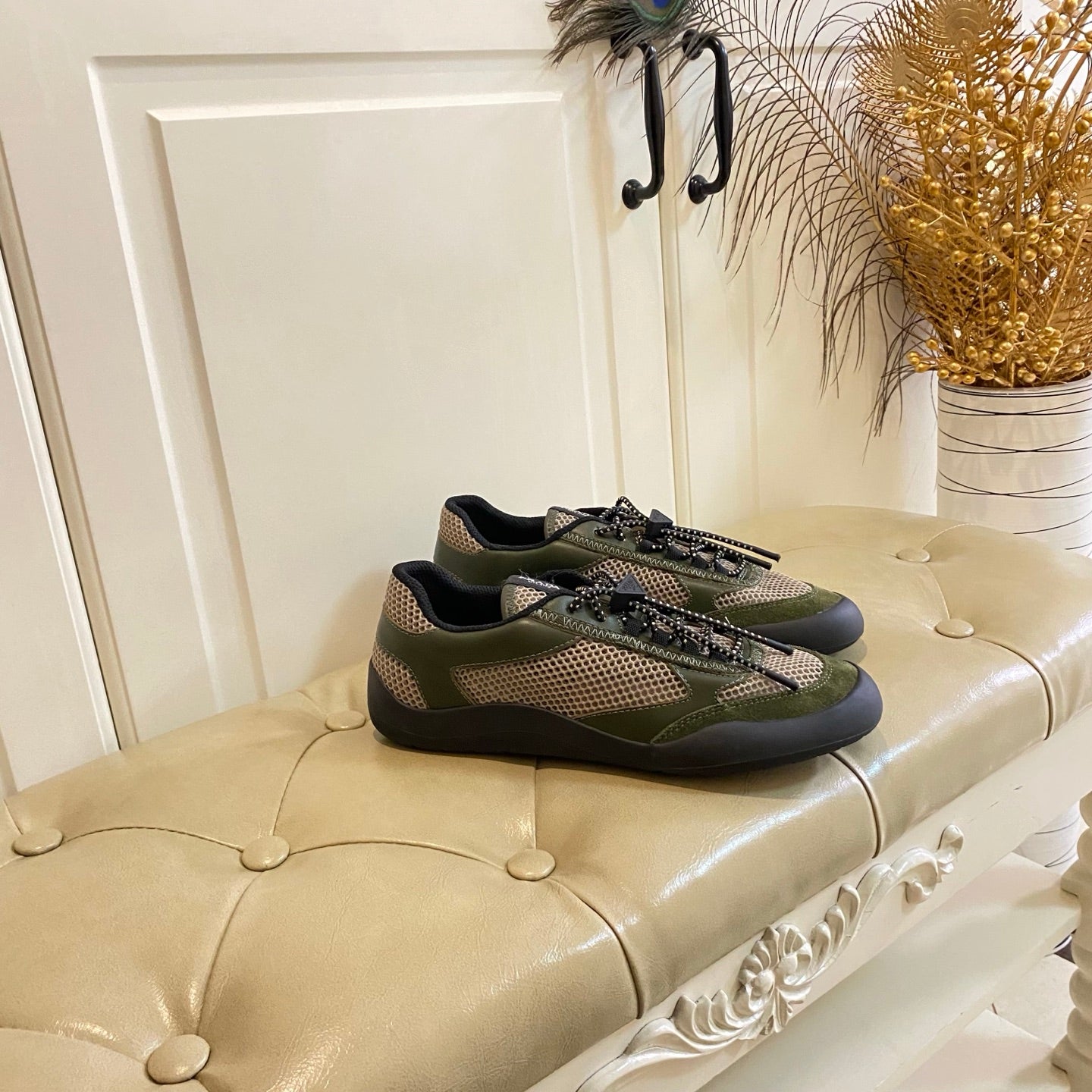 Prada Speedrock Sneaker Military Green Suede Mesh 687800