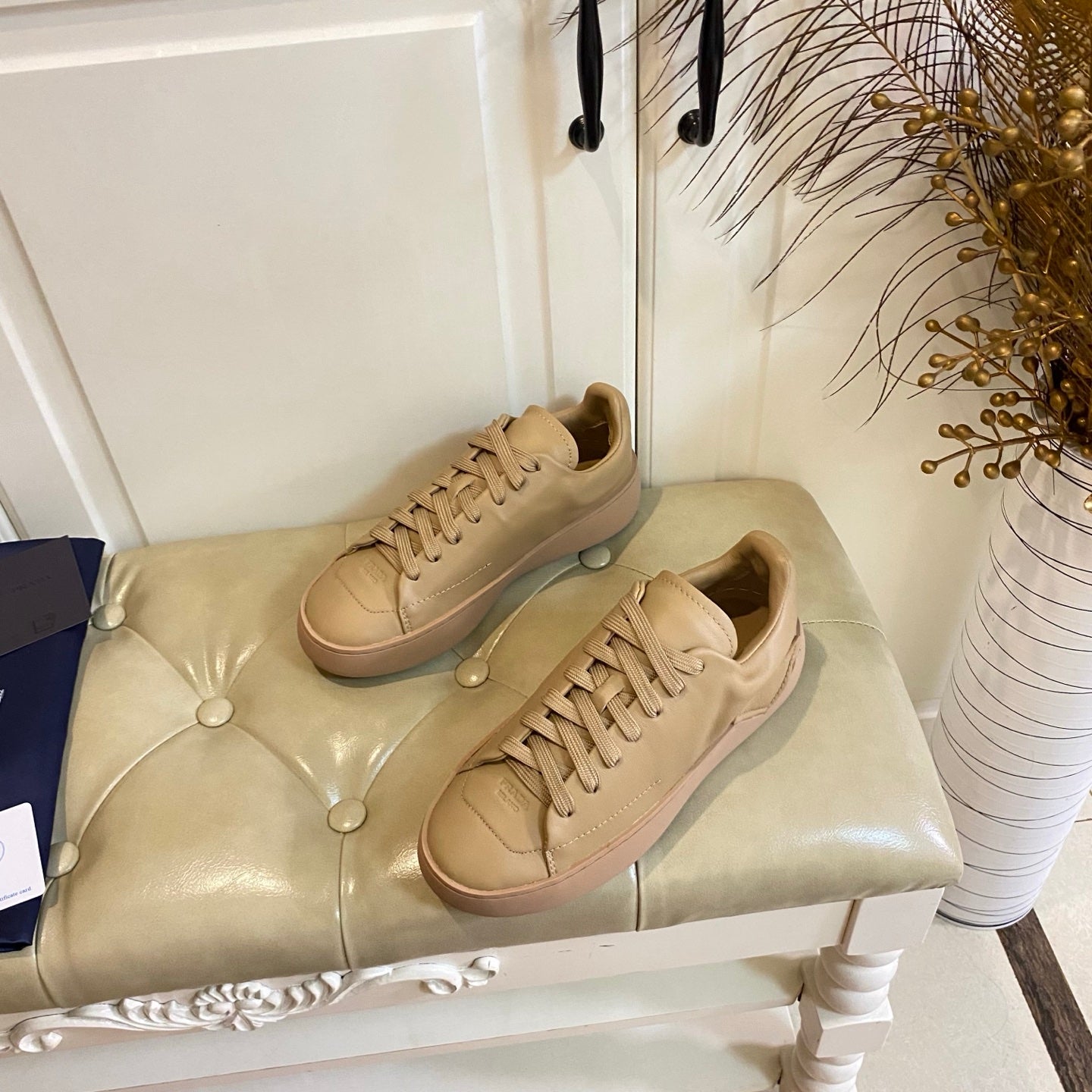 Prada 26s Court Sneakers Full Beige Leather 866068