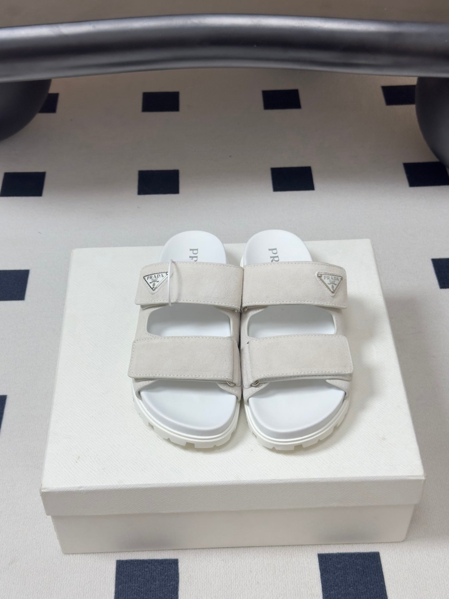 Prada 26s Band Sandals White Suede 834764